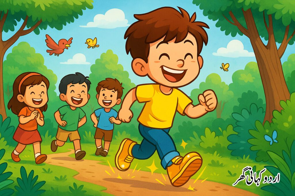 چمچماتے جوتے پہن کر دوڑتا علی اور ہنستے ہوئے دوستوں کا منظر